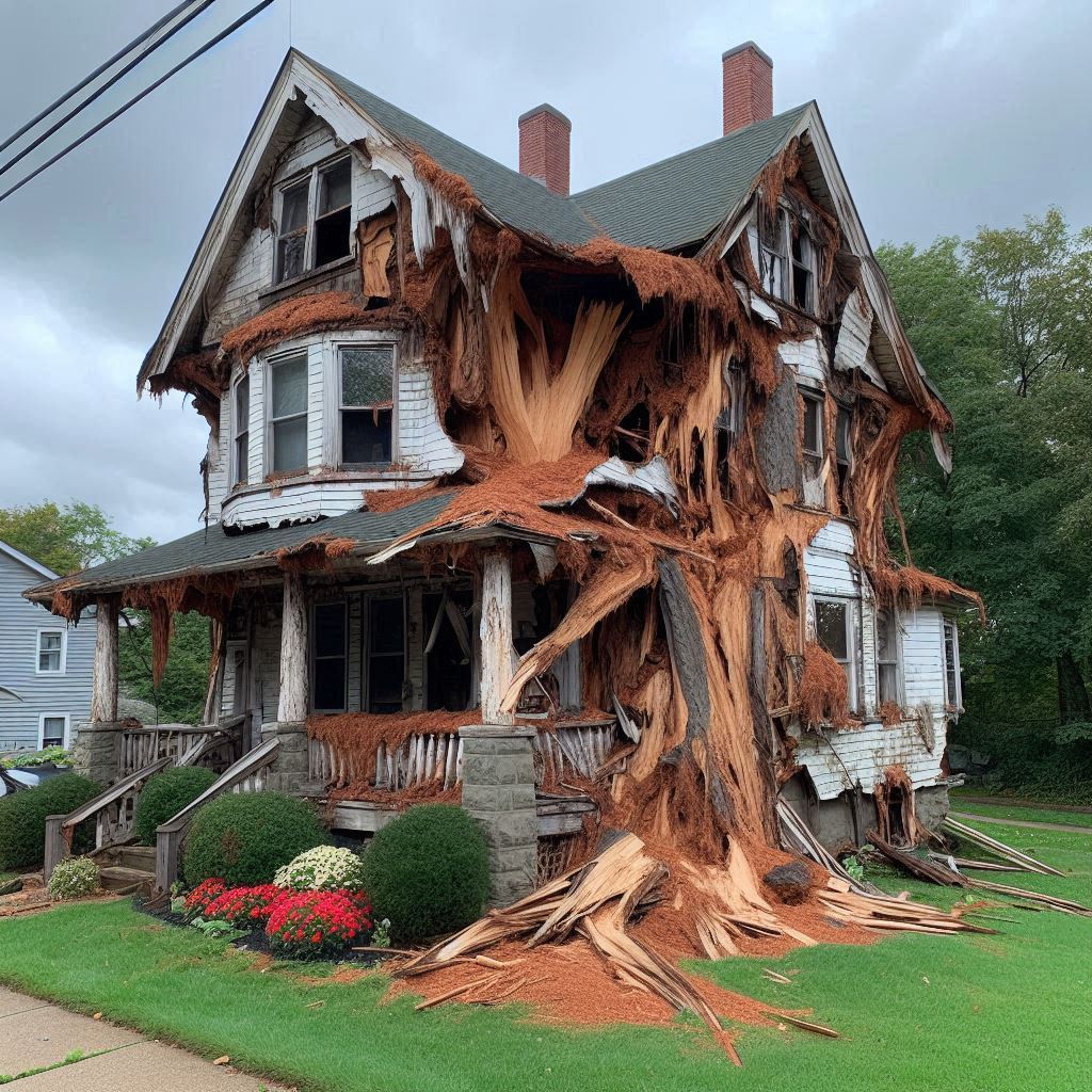 Signs Your Allston Home Needs a Tree Inspection Damaged tree on an Allston home showing signs of disease and decay